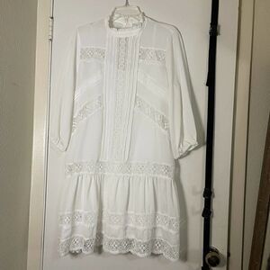 New York and company white lace boho tiered with slip dress size small
